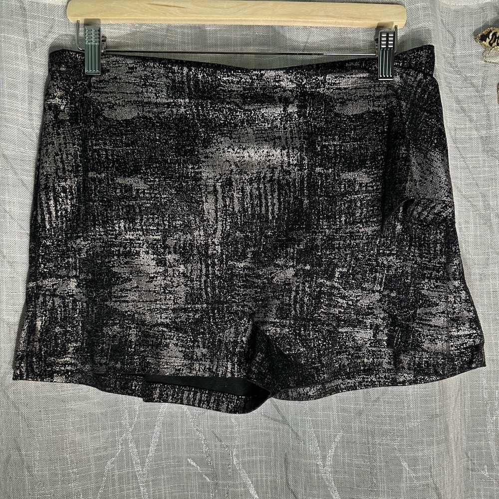 SO RAD Skorts  Black Gold metallic Wrap Elastic Waist Casual Asymmetrical XL